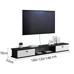 ROLTIN Meuble TV Flottant, Étagère de Rangement Multimédia en Bois avec Trou de Fil avec 2 Tiroirs, pour Salon, Salle de Dive