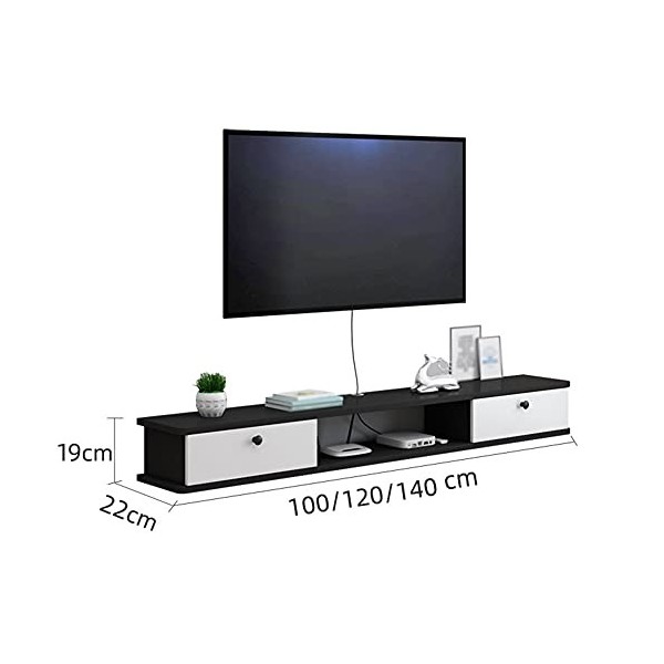 ROLTIN Meuble TV Flottant, Étagère de Rangement Multimédia en Bois avec Trou de Fil avec 2 Tiroirs, pour Salon, Salle de Dive