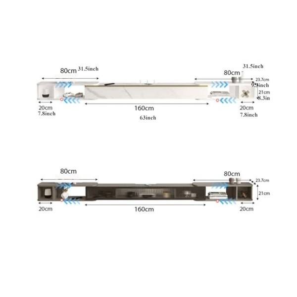 Meubles TV Meuble TV Flottant Moderne Mural Suspendu, Console TV évolutive de 2,25 à 3,1 mètres, sous étagère TV avec Rangeme