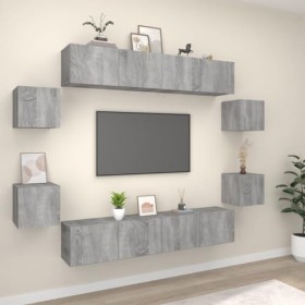 WOODEY Meuble TV 8 pièces Gris Sonoma Meuble en bois dingénierie