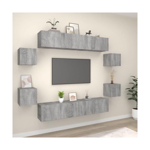 WOODEY Meuble TV 8 pièces Gris Sonoma Meuble en bois dingénierie