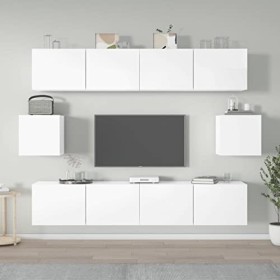 TEKEET Home Hardware Businese Meuble TV 6 pièces en bois Blanc brillant
