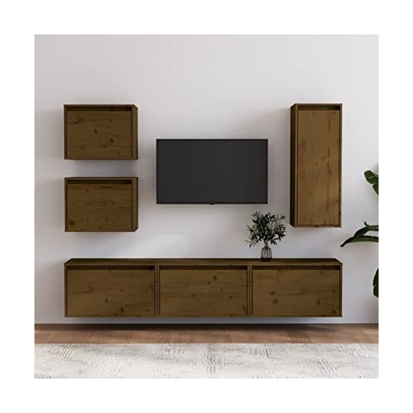 WOODEY Home Hardware Businese Lot de 6 meubles TV en pin massif Marron miel