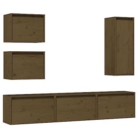 WOODEY Home Hardware Businese Lot de 6 meubles TV en pin massif Marron miel