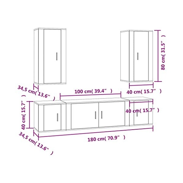 CBLDF Meuble TV 5 pièces en bois blanc brillant