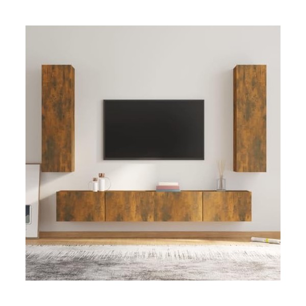 CBLDF Meuble TV 4 pièces en chêne fumé
