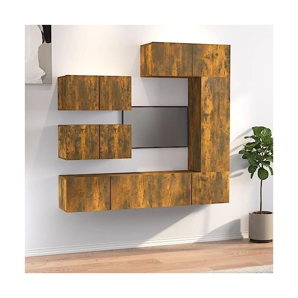 WOODEY Meuble TV 6 pièces en chêne fumé