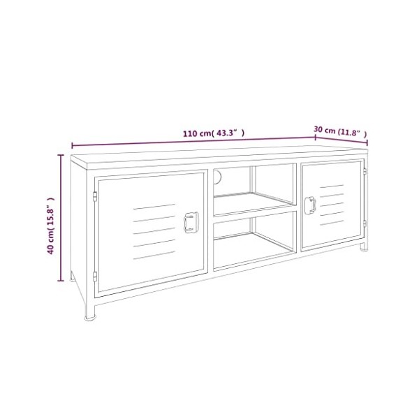 TALCUS Centres de divertissement et meubles TV, meuble TV blanc, 110 x 30 x 40 cm, fer et bois de sapin massif