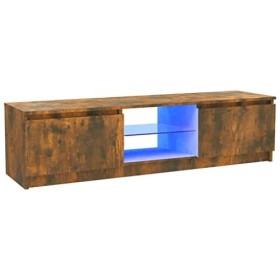 Annlera Meuble TV avec Lumières LED Colorées Chêne Fumé 120x30x35,5 cm Bois dingénierie Moderne Banc TV Maison Salon Grand E