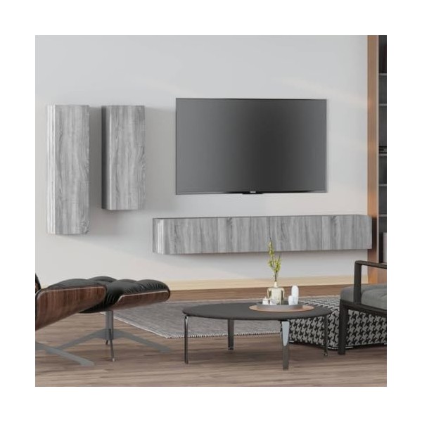 DIGBYS Meuble TV 4 pièces en bois Sonoma gris