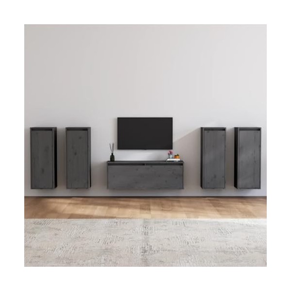 RAUGAJ Meuble TV 5 pièces en pin massif gris