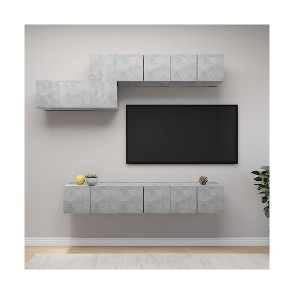 AKUUJJIO Meuble TV 7 pièces en bois gris béton