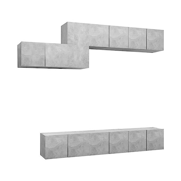 AKUUJJIO Meuble TV 7 pièces en bois gris béton