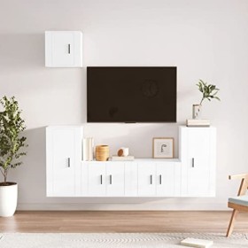 CBLDF Meuble TV 5 pièces en bois blanc brillant