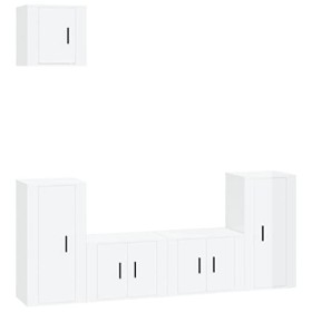 CBLDF Meuble TV 5 pièces en bois blanc brillant