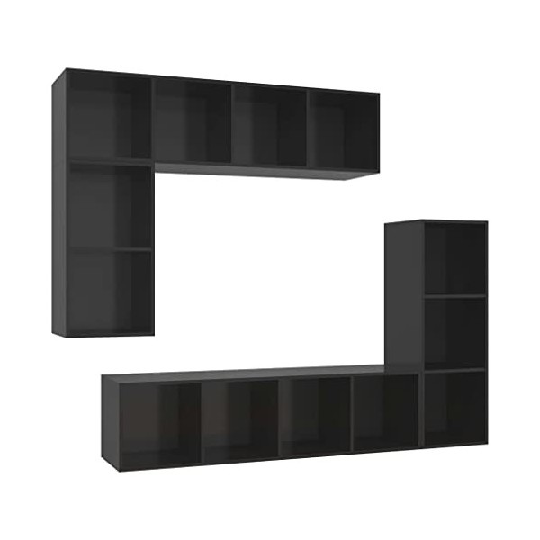 SMTSEC Meuble TV 4 pièces en bois noir brillant