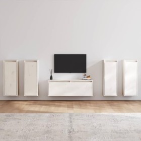 CUTSKY Meuble TV 5 pièces en pin massif blanc