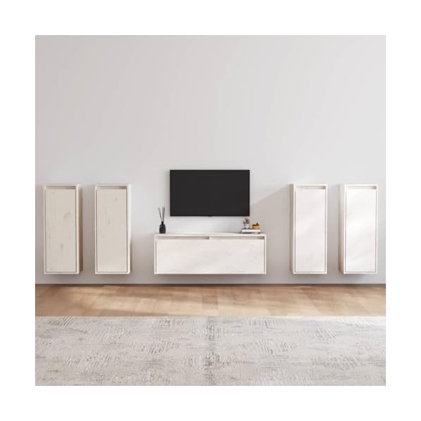 RAUGAJ Meuble TV 5 pièces en pin massif blanc