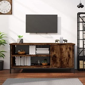 Higsose Meuble TV Design Élégant Chêne Fumé 100x40x45 cm Bois dingénierie Meuble de Multimédia avec Pieds en Métal Meuble de