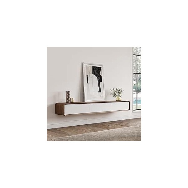 POVISON Meuble TV Suspendu 160cm, Meuble TV Flottant avec Rangement 3 Tiroirs, Table TV Bois et Blanc, Entièrement Assemblé, 