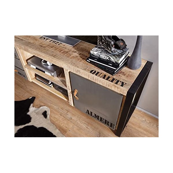 Meuble TV 200x45cm - Bois Massif de manguier Brut - Fer et Bois imprimé - Factory 133