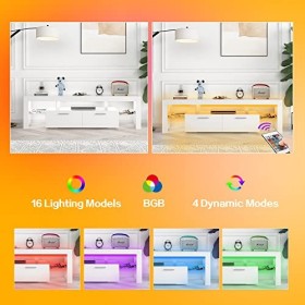 LMEREODY Meuble TV LED moderne pour TV de 55/60/65/70/75 pouces, centre de divertissement brillant avec lumières LED, console