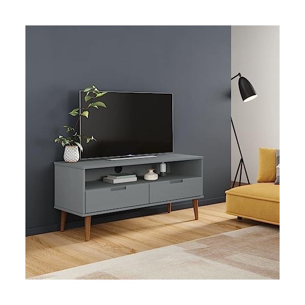 Générique Meuble TV MOLDE Gris 106x40x49 cm Bois de pin Massif,17.2 KG,350533, Meubles, Meubles TV
