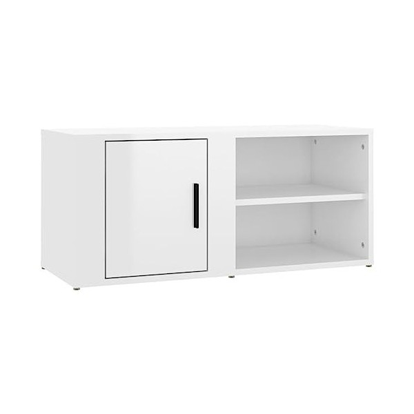 Higsose Meuble TV Salon Blanc Brillant 80x31,5x36 cm Bois dingénierie Design Tendance Armoire Multimédia Grand Espace de Ran