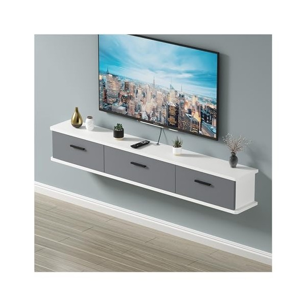 Support de Meuble TV Mural Flottant, Console multimédia Murale avec Trous de câble de Prise de Courant, Support de Rangement