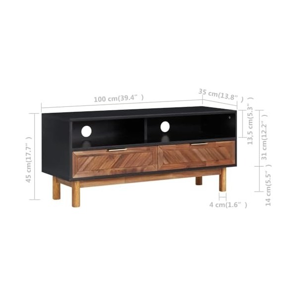 Meuble TV Salon Meuble TV Console Multimédia Centre de Divertissement avec Meuble de Rangement 39,4" x13,8 x17,7 Bois dacaci