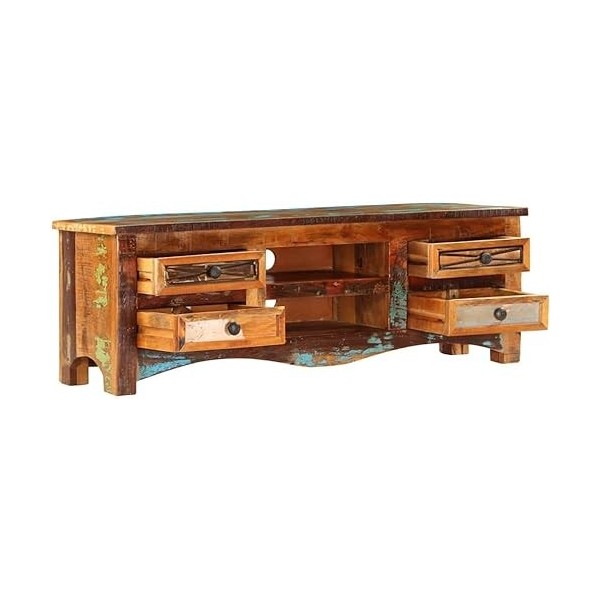 Suuim Meuble TV de Salon Meuble TV Console multimédia Meuble TV en Bois 47,2" x11,8 x15,7 Bois de récupération Massif pour Sa