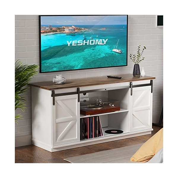 YESHOMY pour téléviseurs jusquà 65 Pouces, avec Portes coulissantes de Grange et armoires de Rangement, Table Console et mob