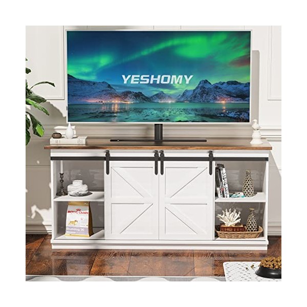 YESHOMY pour téléviseurs jusquà 65 Pouces, avec Portes coulissantes de Grange et armoires de Rangement, Table Console et mob