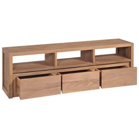 Xingshuoonline Meuble TV en teck avec finition naturelle 120 x 30 x 40 cm Table dappoint pour TV
