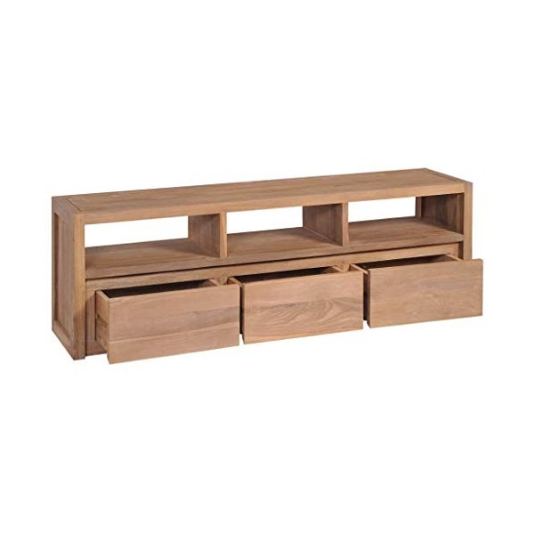 Xingshuoonline Meuble TV en teck avec finition naturelle 120 x 30 x 40 cm Table dappoint pour TV