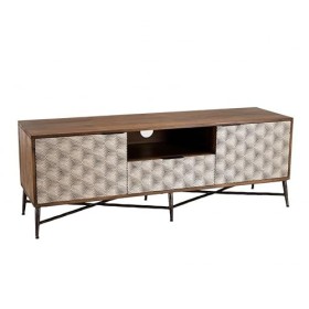 MACABANE Alix - Meuble TV en Bois de manguier 2 Portes 1 tiroir Motifs Ethniques
