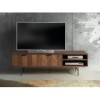 PEGANE Meuble TV en Bois Finition Noyer avec Pieds en métal Noir Mat - Longueur 180 x Profondeur 40 x Hauteur 50 cm
