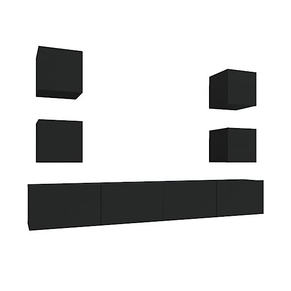 CBLDF Meuble TV 6 pièces en bois noir