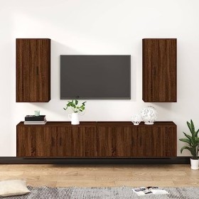 CUTSKY Meuble TV 4 pièces en chêne marron