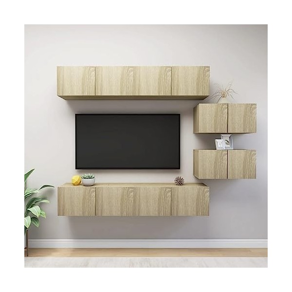 DCRAF Centres de divertissement et meubles TV, ensemble de 6 meubles TV en bois de chêne sonoma