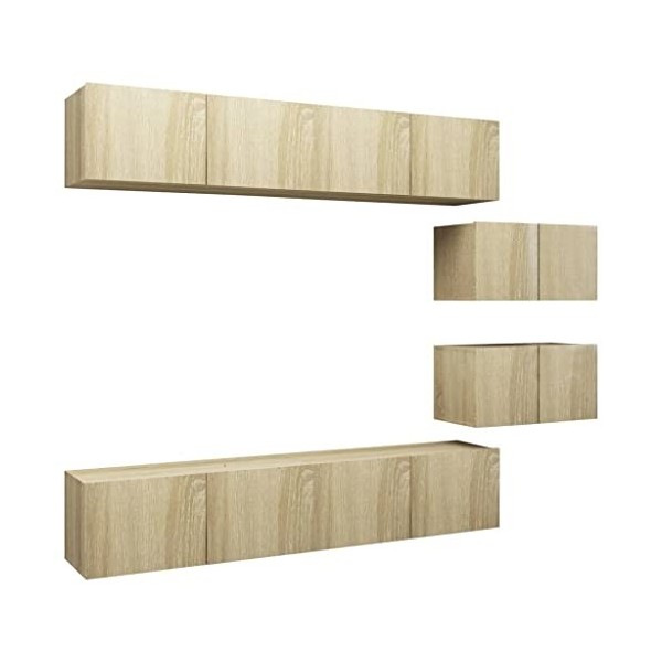 DCRAF Centres de divertissement et meubles TV, ensemble de 6 meubles TV en bois de chêne sonoma