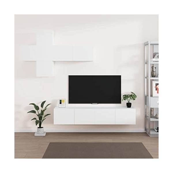 WOODEY Meuble TV 7 pièces en bois blanc