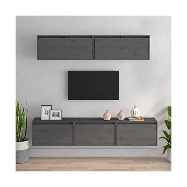AJJHUUKI Meubles TV en pin massif gris 5 pièces