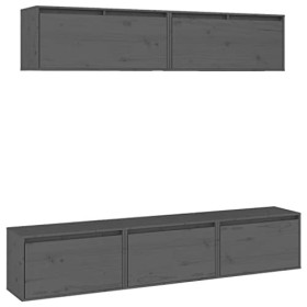 AJJHUUKI Meubles TV en pin massif gris 5 pièces