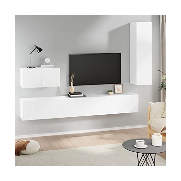 bujee Meuble TV 4 pièces en bois blanc