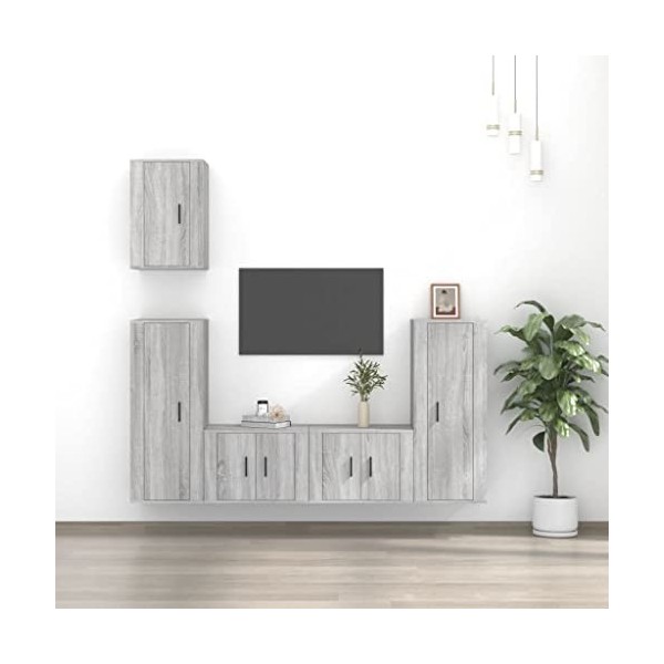 TEKEET Home Hardware Businese Meuble TV 5 pièces en bois Sonoma Gris