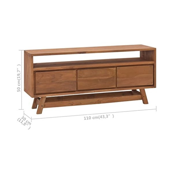 SMTSEC Meuble TV en teck massif 110 x 30 x 50 cm