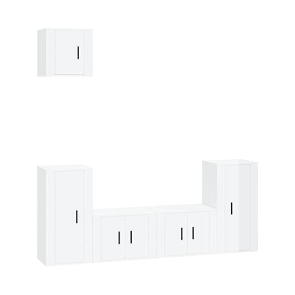 AJJHUUKI Meuble TV 5 pièces en bois blanc brillant