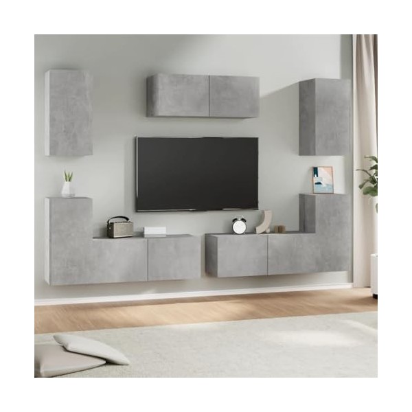 WOODEY Meuble TV 7 pièces Gris béton