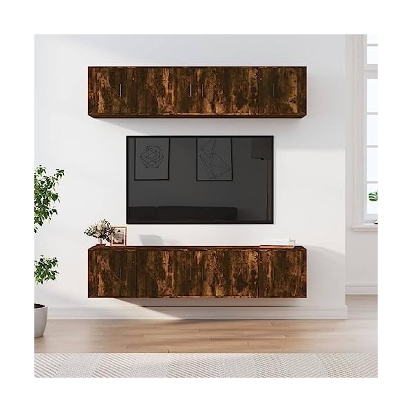 WOODEY Meuble TV 6 pièces en chêne fumé